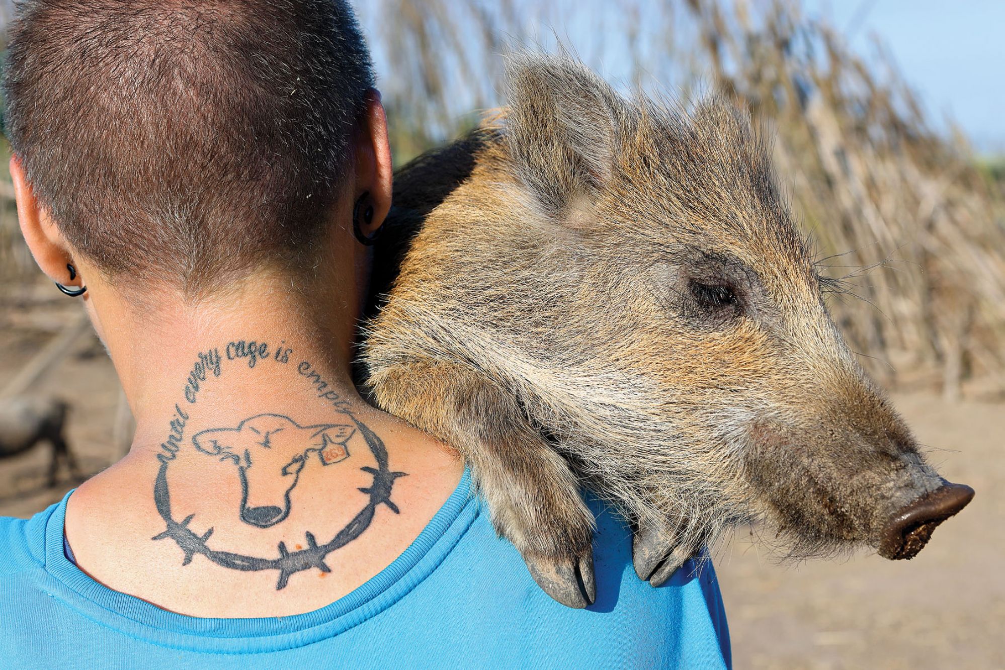 DobrawDobrawa ma na karku tatuaż z napisem  „Until every cage is empty” (Dopóki każda klatka nie będzie pusta) . Właścicielki azylu promują weganizm oraz szacunek dla zwierząt.