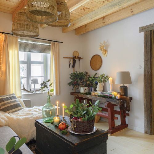 mazurska chałupa w stylu skandynawskim salon