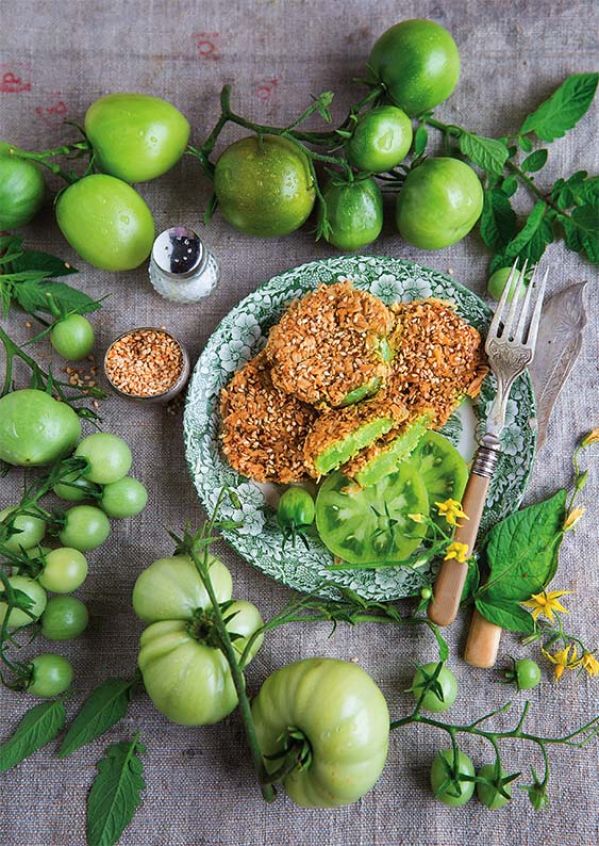 Smażone zielone pomidory w owsianej panierce