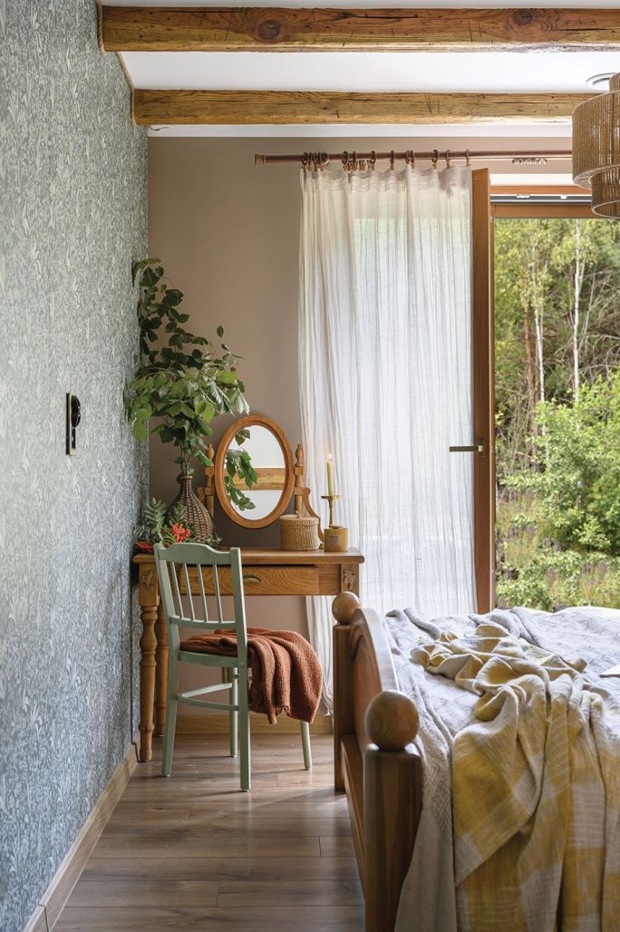 sypialnia w stylu cottagecore