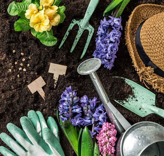 prace ogrodowe kwiecień, prace ogrodowe maj, kalosze, cebulki kwiatów, narzędzia ogrodnicze, co robić w ogrodzie na wiosnę