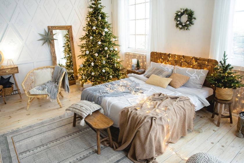 sypialnia boże narodzenie dekoracje