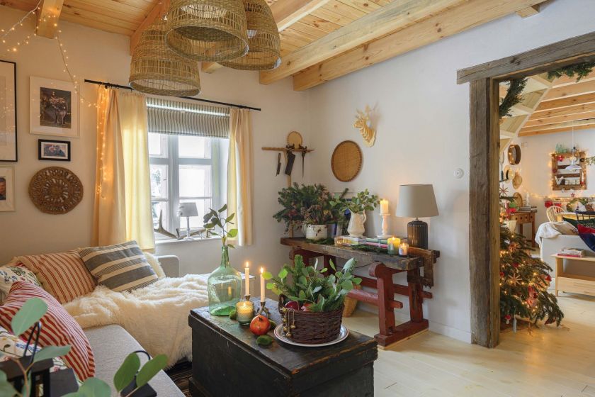 mazurska chałupa w stylu skandynawskim salon
